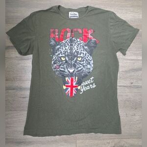Sweet Years Rock Made In Italy Leopard Tee Dark Green Mens XXL